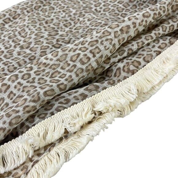Chicos Womens Leopard Print Scarf Fringe Sheer Wrap 42x42 Square Beige Ivory - Picture 9 of 16